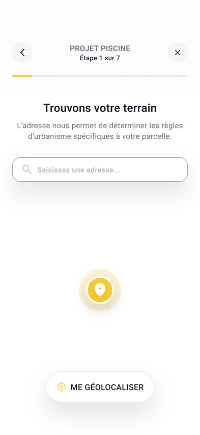 Écran de saisie de l'adresse du terrain