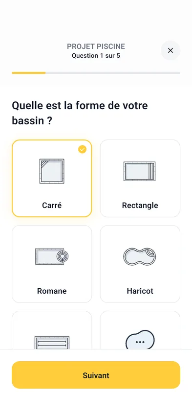 Écran de choix de la forme du bassin